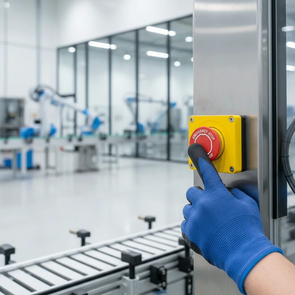 Emergency stop button on industrial machinery