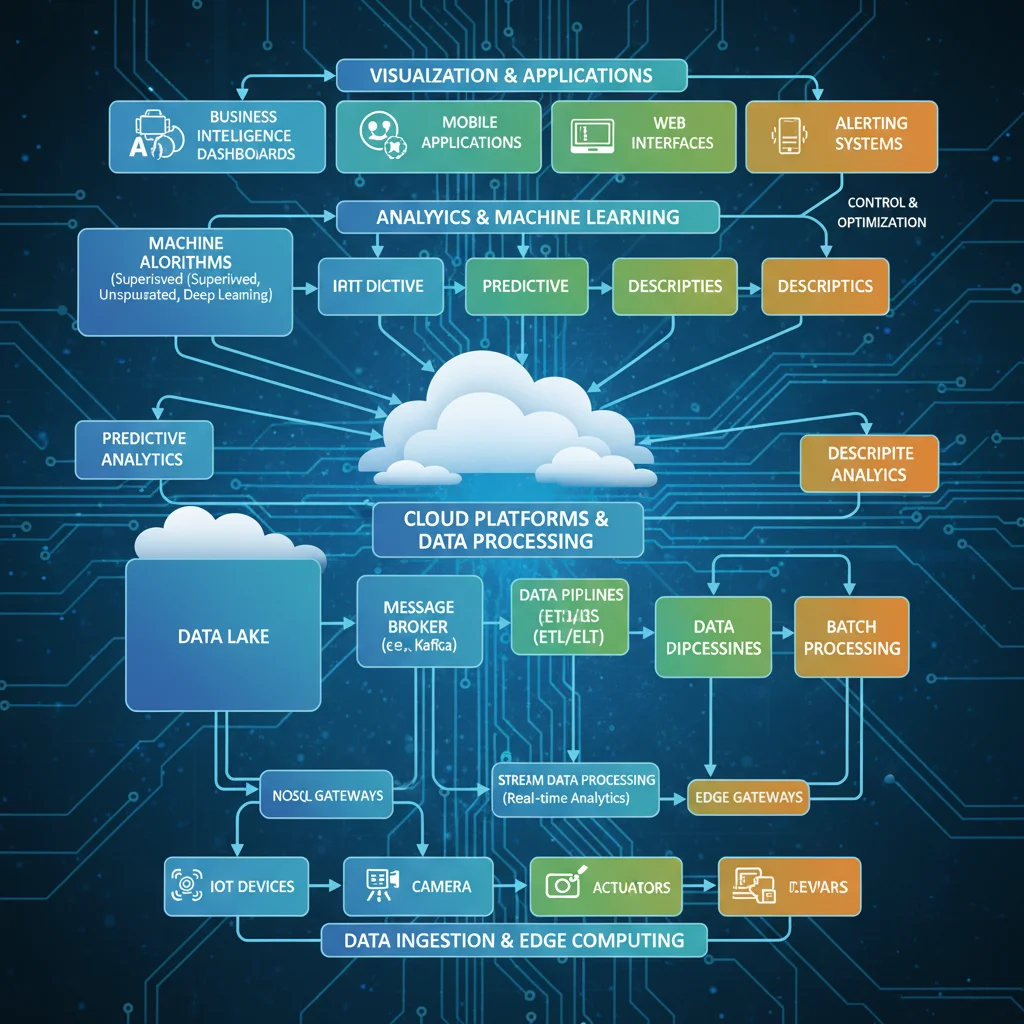 Diagram showing the layered architecture of an IoT data analytics framework.