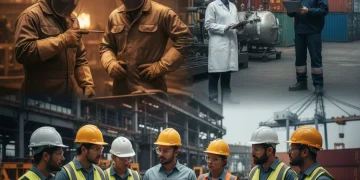 Workers attending a safety briefing about new OSHA standards
