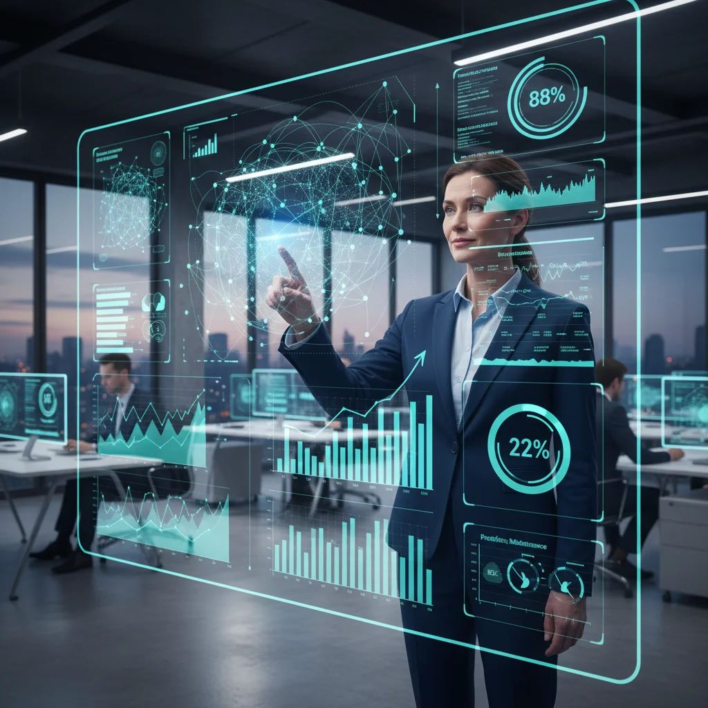 Executive analyzing real-time IoT data dashboards for business insights.