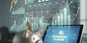 Financial charts and a 2026 calendar symbolizing retirement investment strategy.