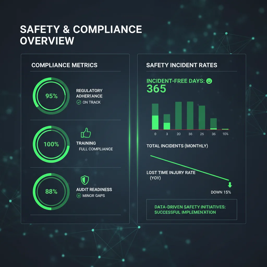 Digital dashboard showing workplace safety compliance metrics